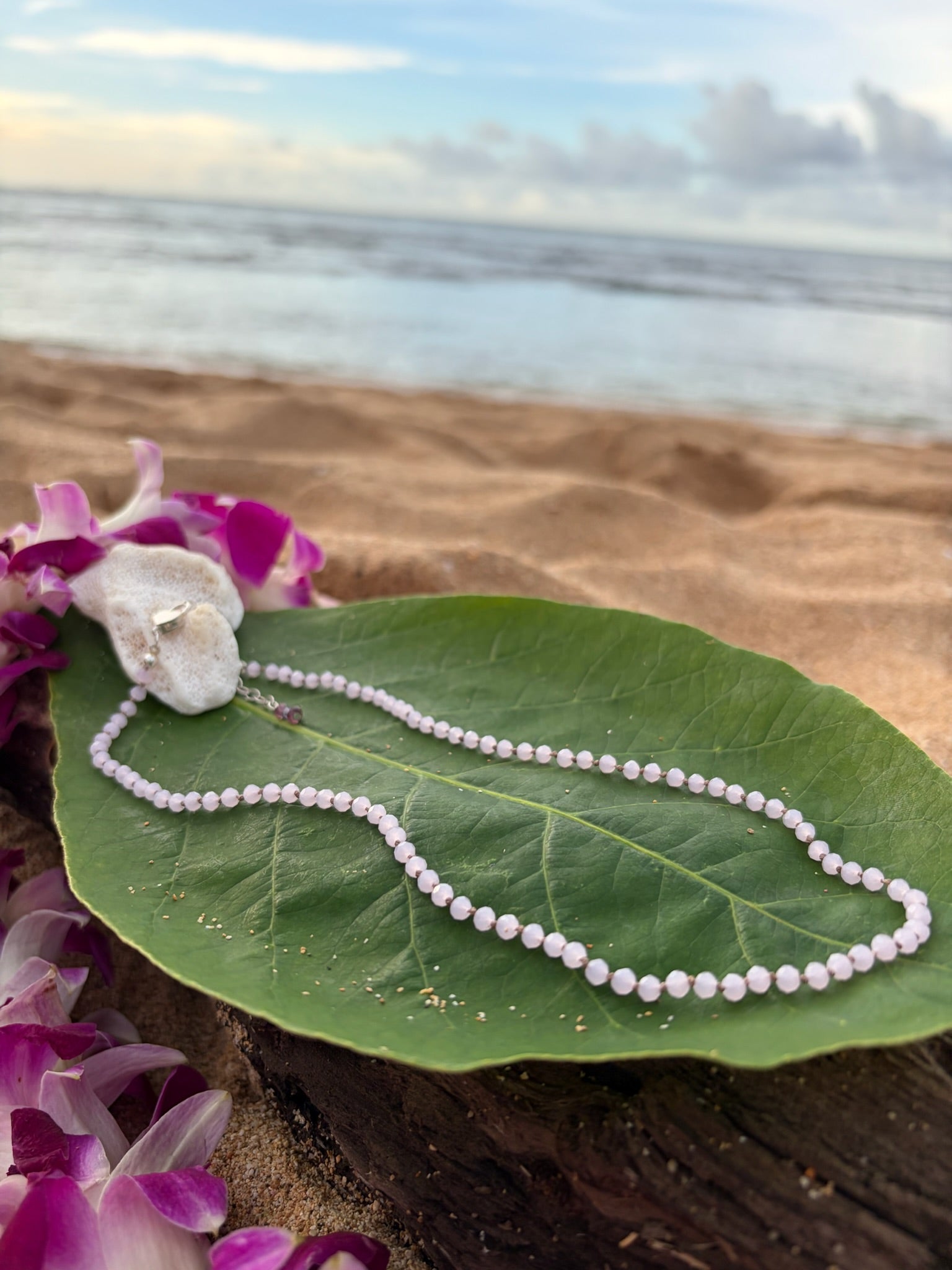 Pink Quartz Hand Knotted Neckalce