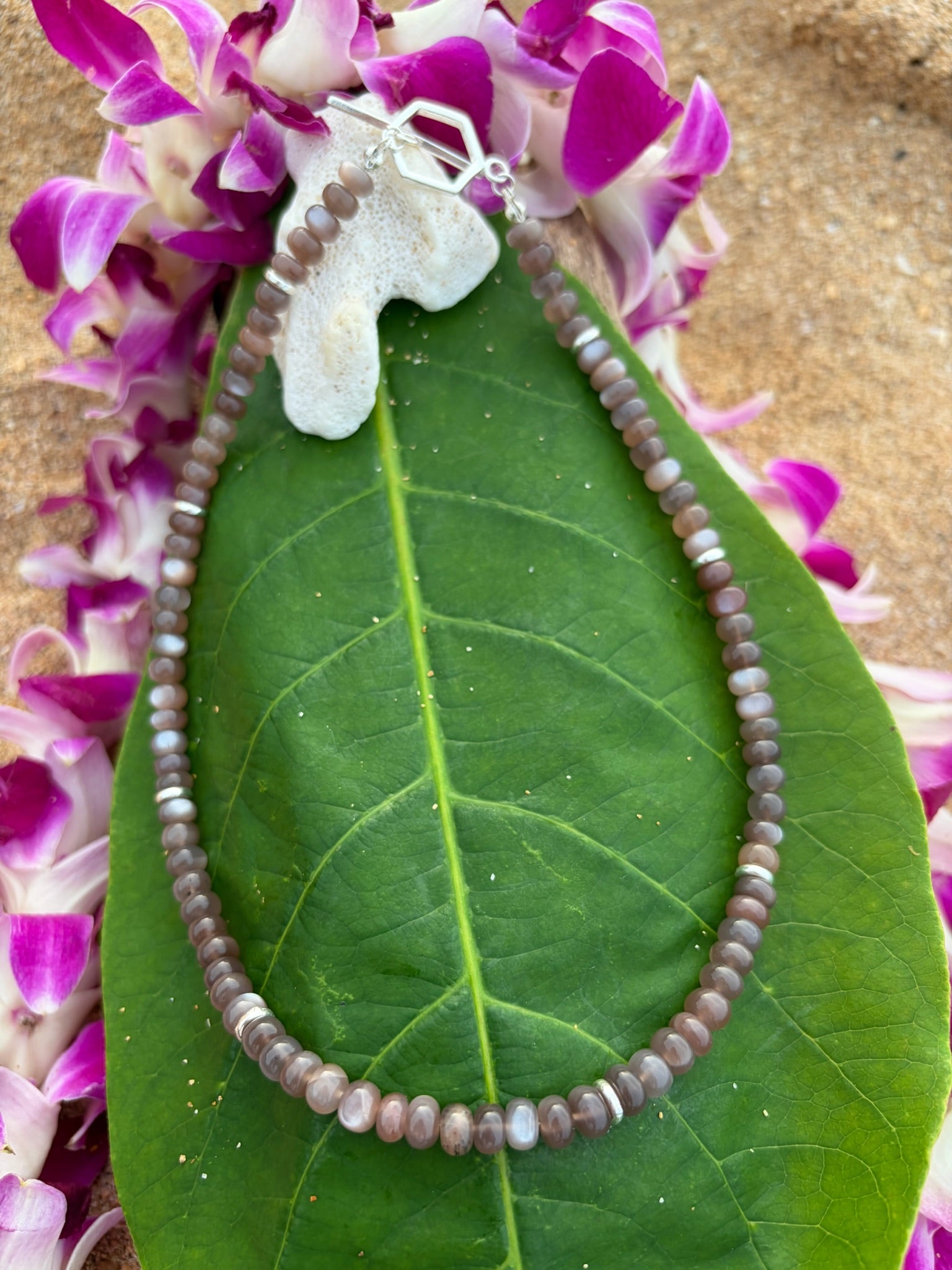 Smooth Chocolate Moonstone and Silver Necklace