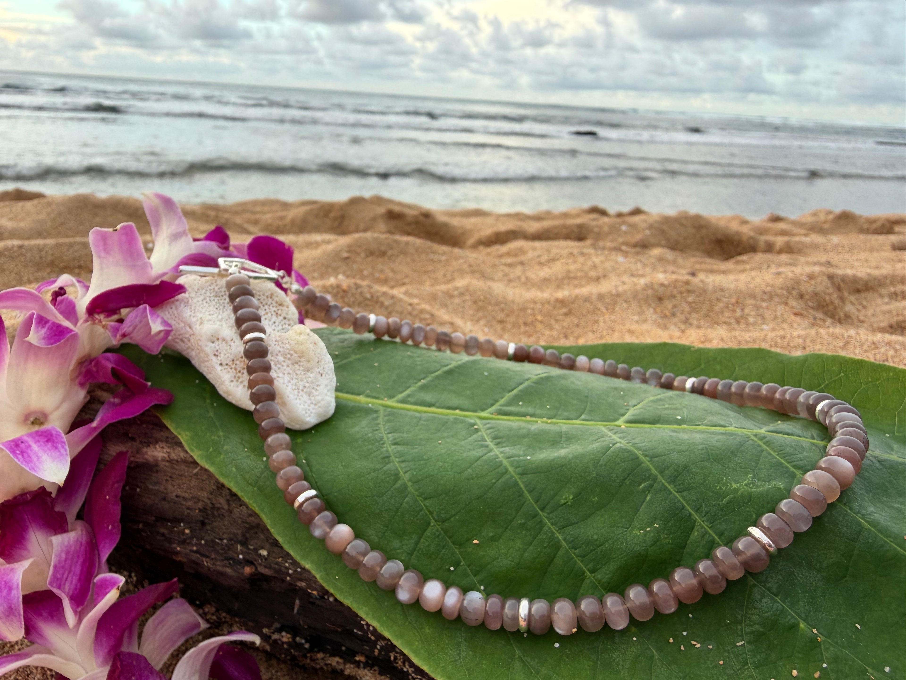 Smooth Chocolate Moonstone and Silver Necklace