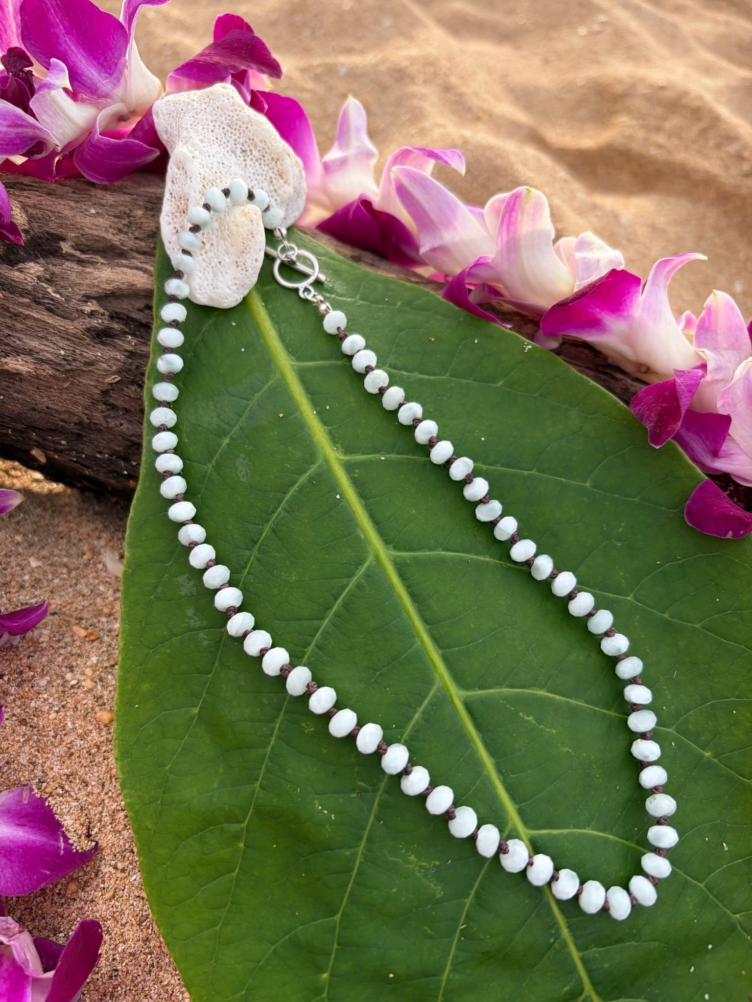 Green Moonstone Hand Knotted Neckalce