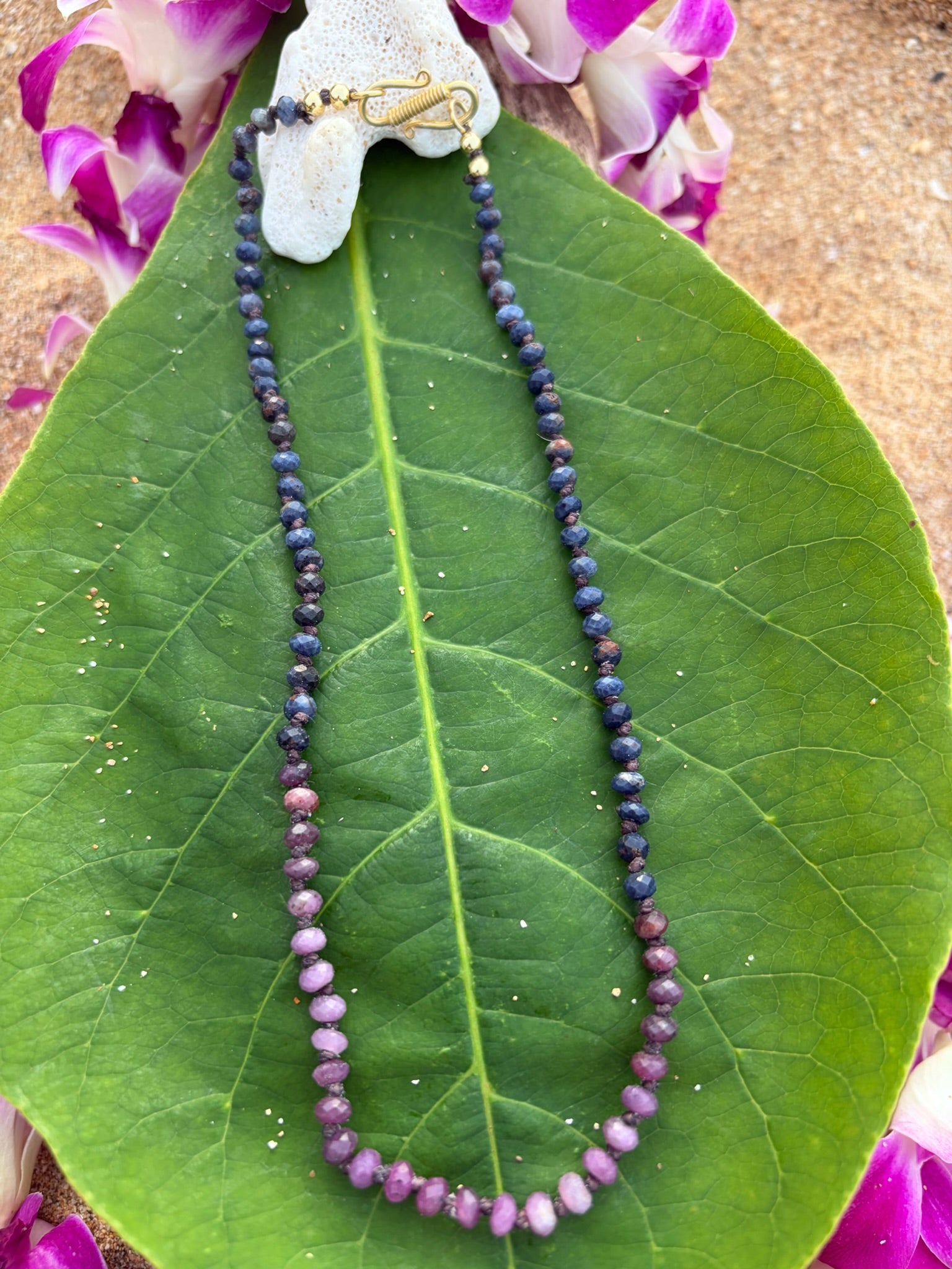 Ombre Ruby Sapphire Hand Knotted Neckalce