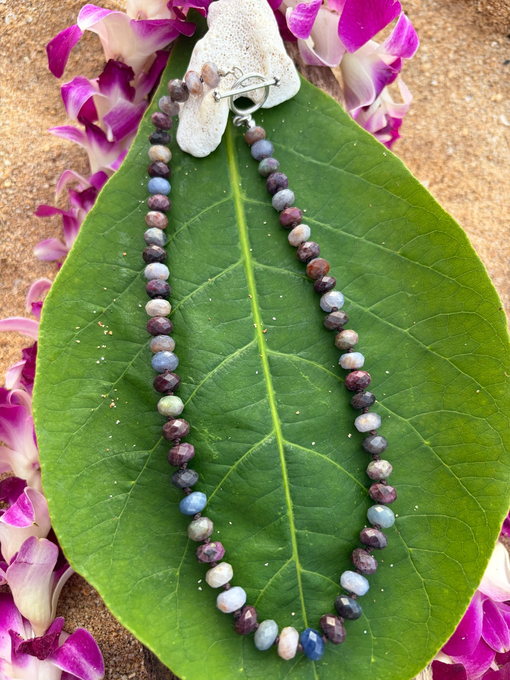 Chunky Ruby Sapphire Hand Knotted Neckalce
