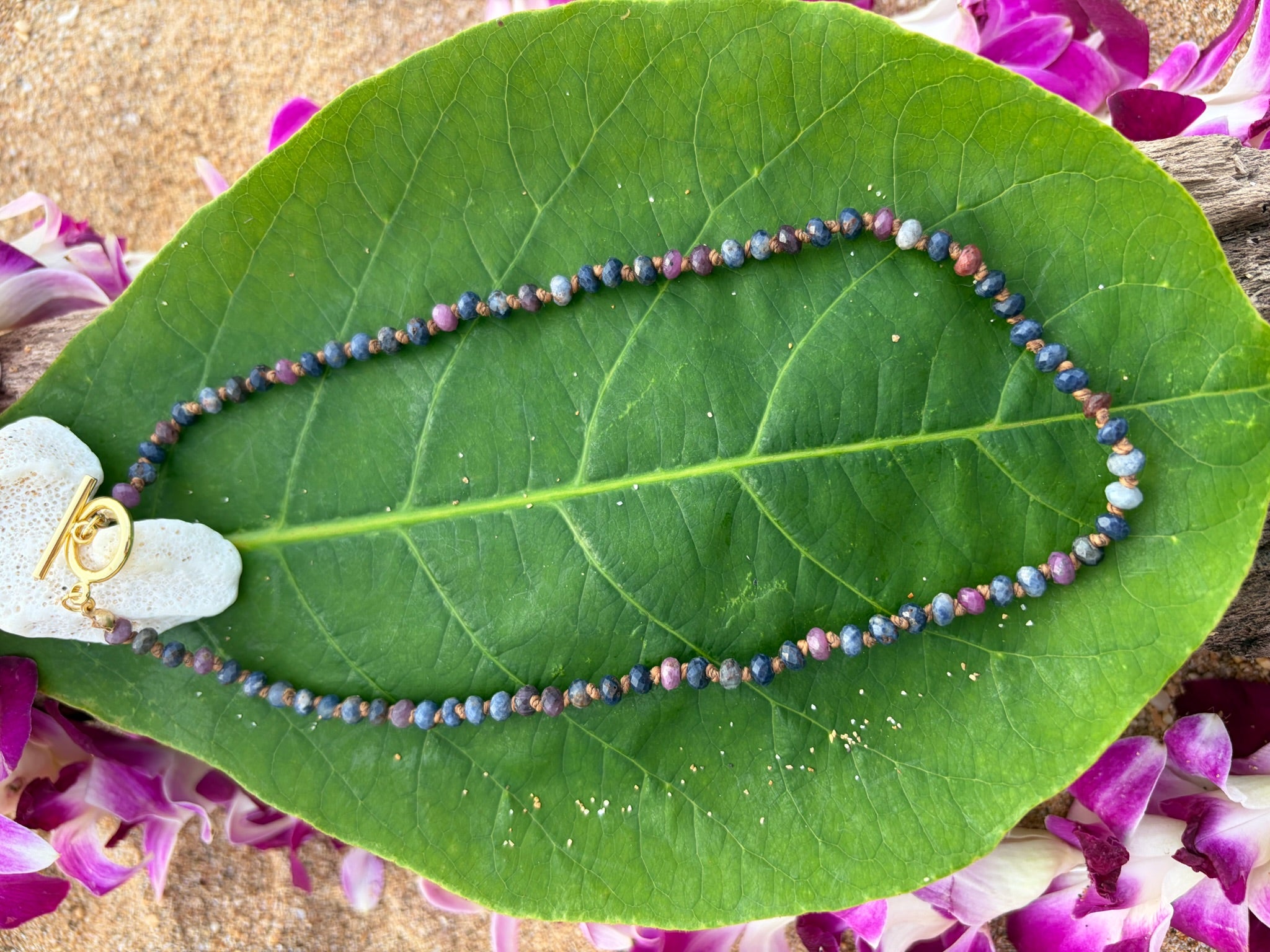Ruby Sapphire Hand Knotted Necklace