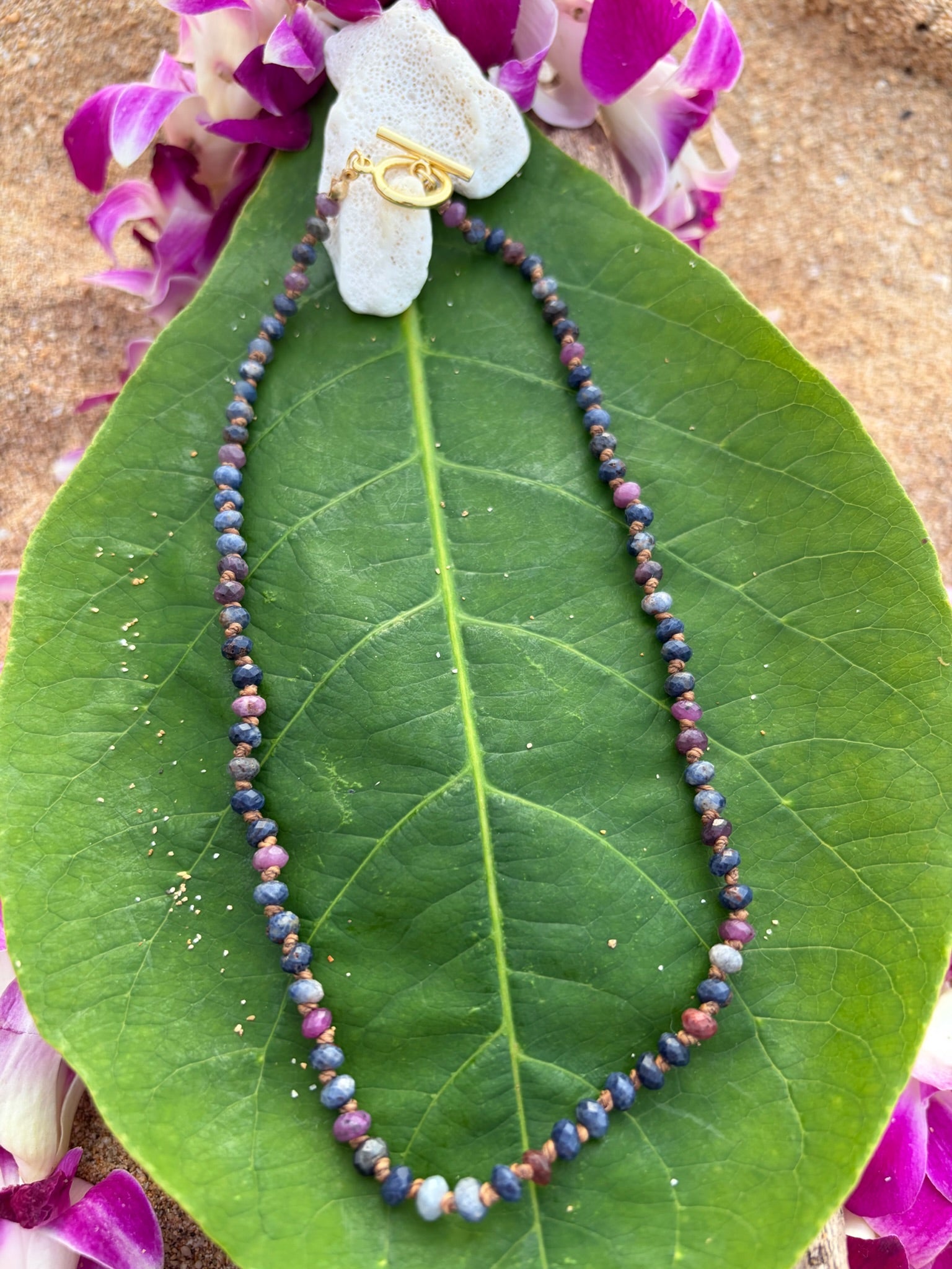 Ruby Sapphire Hand Knotted Necklace