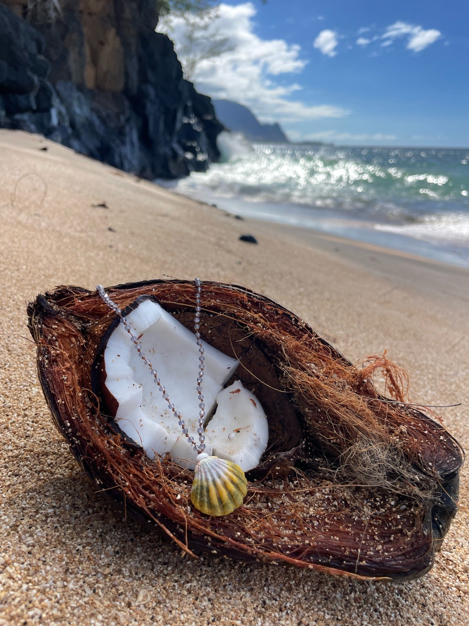 Iolite and Moonrise Shell Necklace