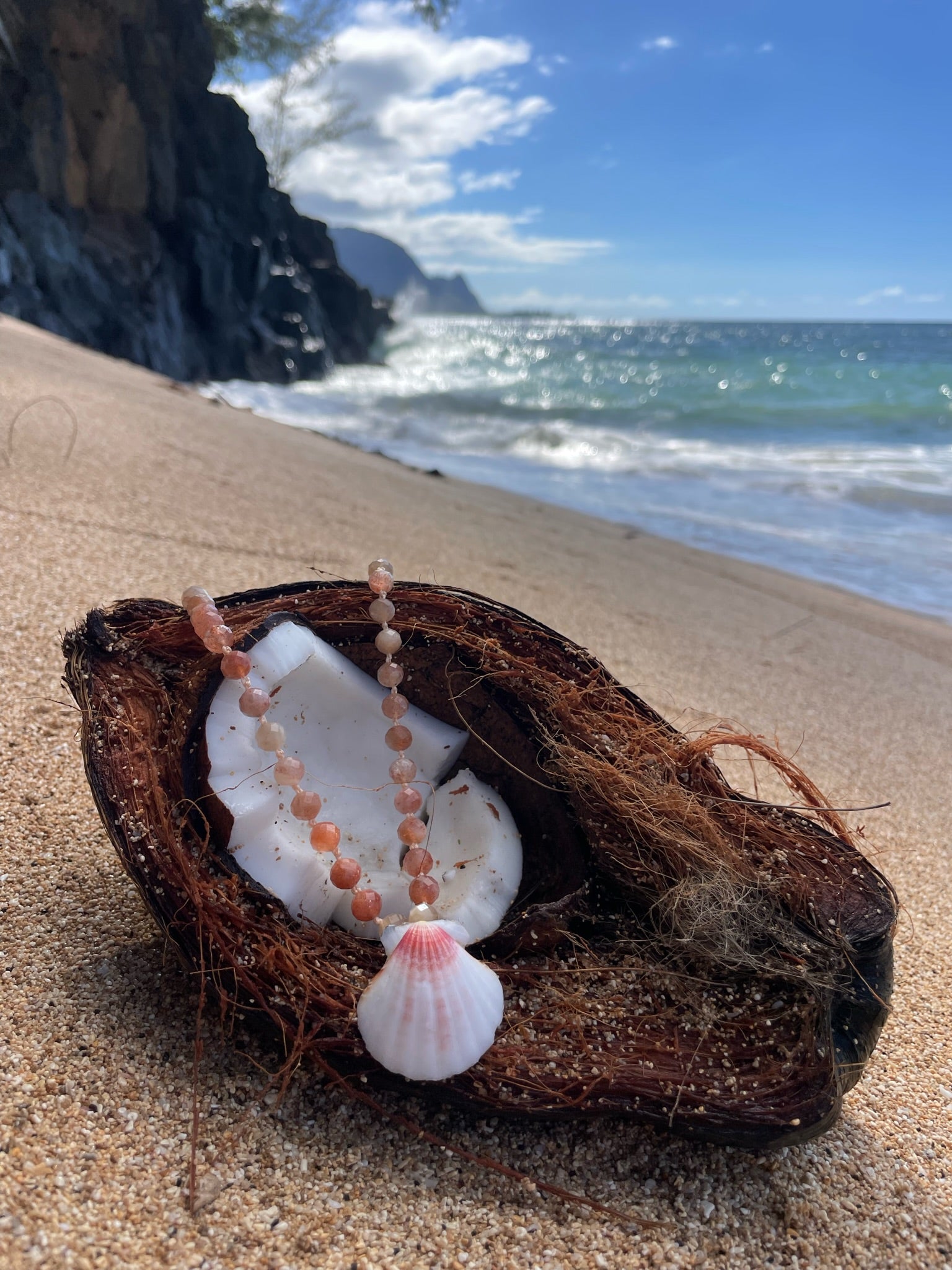 Peach Sunstones with Pink Shell